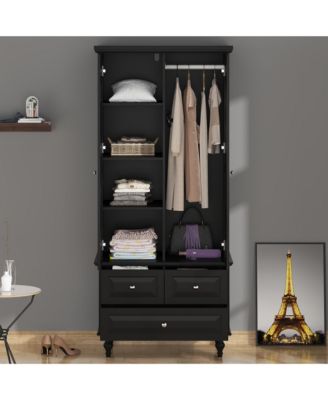 Wardrobe With 2 Doors and 3 Drawers , Bedroom Armoire Closet