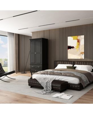 Wardrobe With 2 Doors and 3 Drawers , Bedroom Armoire Closet