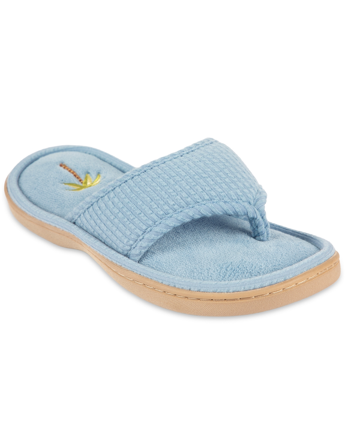 Isotoner Signature Women's Embroidered Seersucker Flip Flop Slippers - Bright Blue