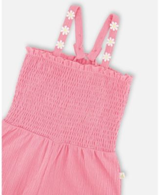 Toddler Girls Crinkle Jersey Jumpsuit with Smocking Pink