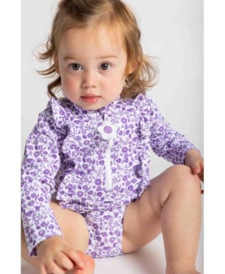 Little Girls Floral Print One Piece Rashguard with Ruffles