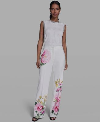 Petite Mid Rise Floral Print Pants