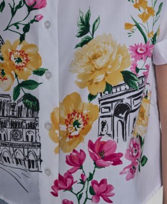Petite Short-Sleeve Floral Print Shirt