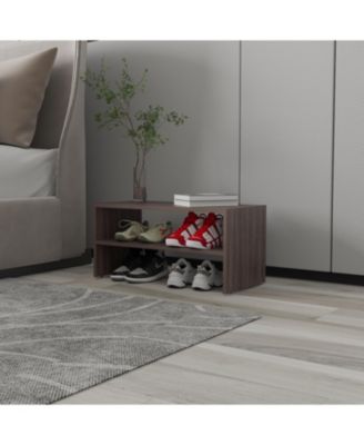 Norris shoe rack in melamine with 2 shelves,Gray Walnut