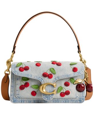 Tabby Medium Denim Cherry Embroidery Shoulder Bag 26