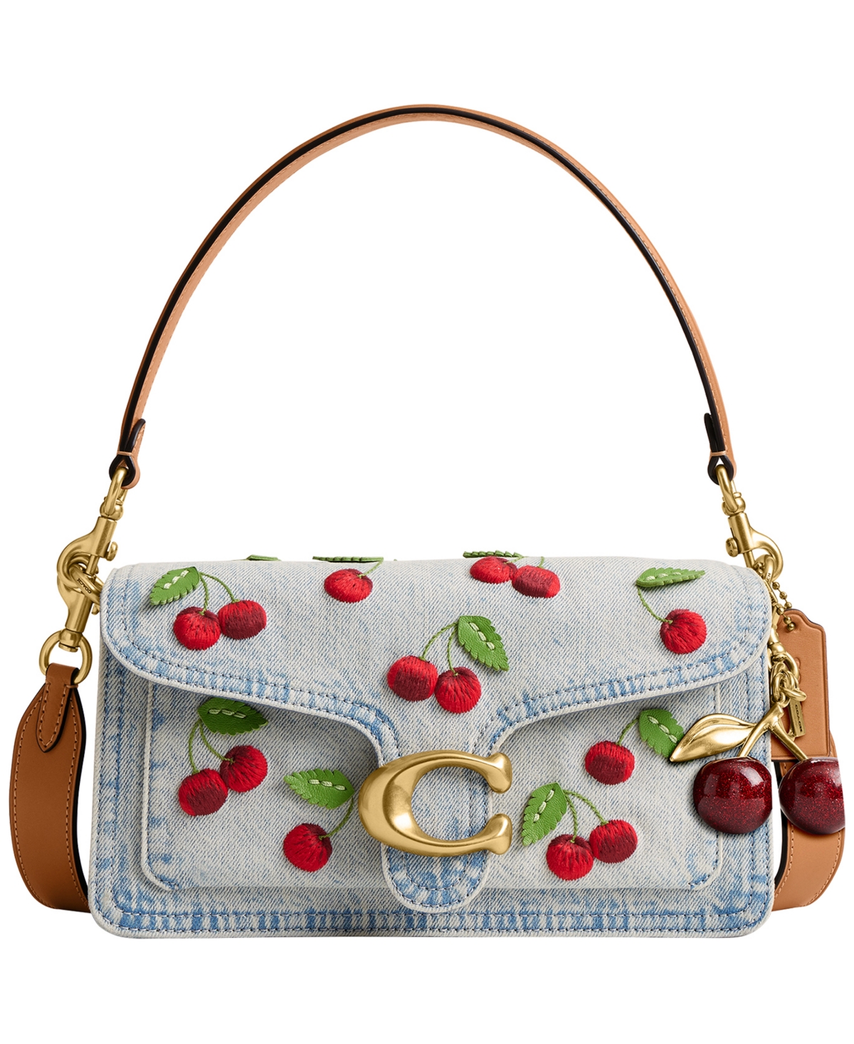 Coach Cherry Embroidered Denim Tabby Small Shoulder Bag