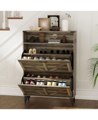 Gamon Shoe Storage Cabinet with 2 Flip Drawers, Freestanding Shoe Organizer, Narrow Shoe Rack Cabinet, Shoe Cabinet Storage