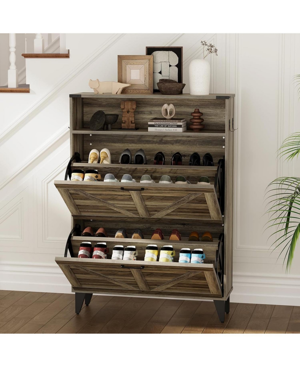 Gamon Shoe Storage Cabinet with 2 Flip Drawers, Freestanding Shoe Organizer, Narrow Shoe Rack Cabinet, Shoe Cabinet Storage