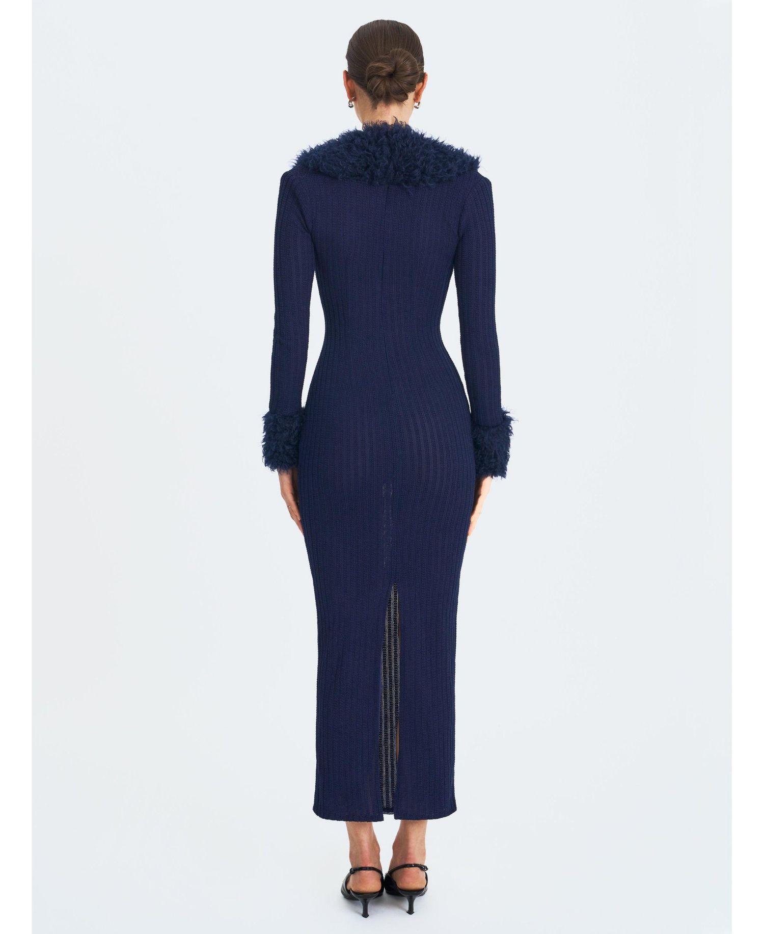 Women's Romina Plunging Fur Trimmed Crochet Maxi Dress