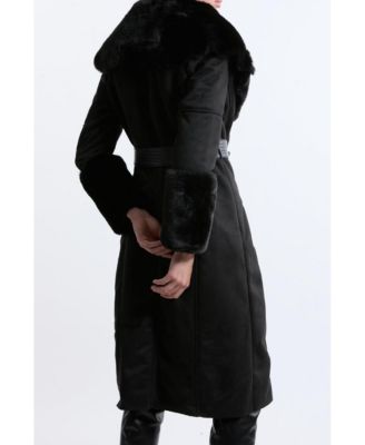Women's Faux Shearling Belted Midi Coat
