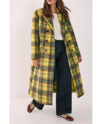 Women's Checked Wool Blend Maxi Coat