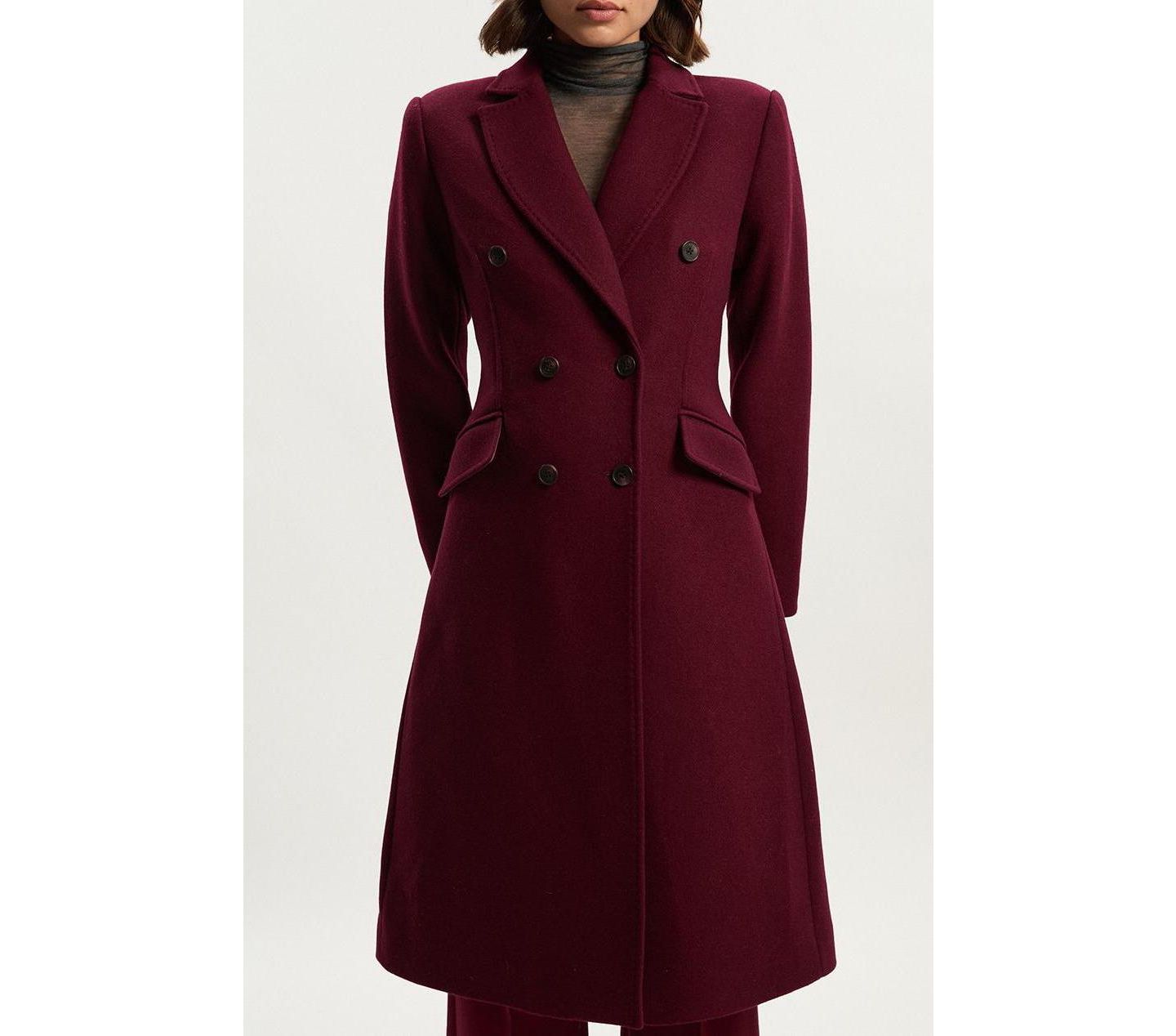 Женское пальто Karen Millen Wool Double Breasted Midi, цвет: Бордовый — фото 6