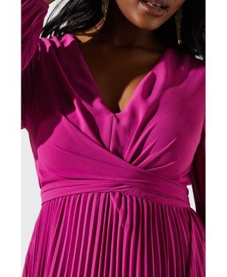Women's Pleated Wrap Front Dress
