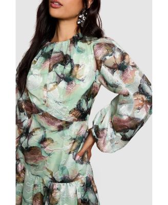 Women's Puff Sleeve Jacquard Midaxi Dress