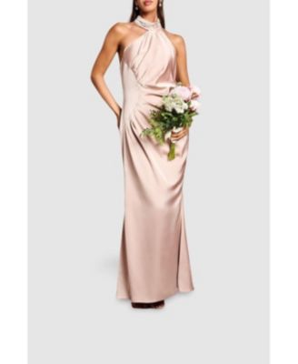Women's Satin Asymmetric Neck Maxi Dress
