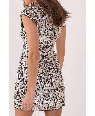 Women's Hand Embellished Cap Sleeve Mini Dress