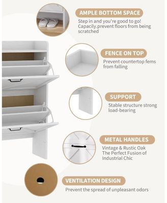 Shoe Cabinet Organizer with 2 Flip Drawers, Freestanding Narrow Shoe Rack for Entryway, Freestanding Hidden Shoe Storage Cabinet for Entryway