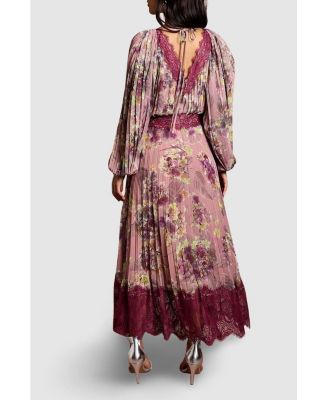 Women's Pleated Lace Trim Midaxi Dress