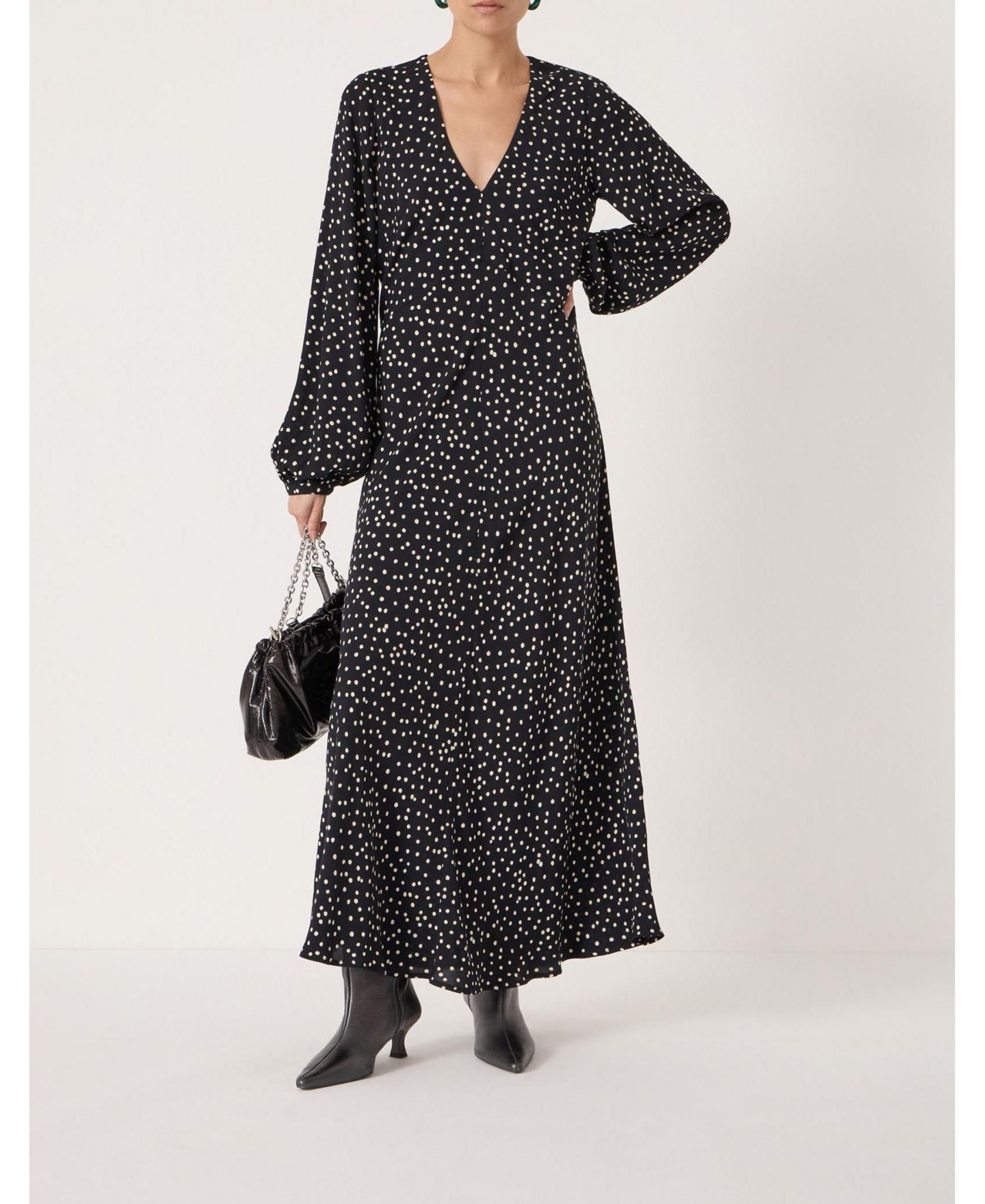 Женское платье Hush V-Neck Long Sleeve Crepe, цвет: В горошек чёрный — фото 7