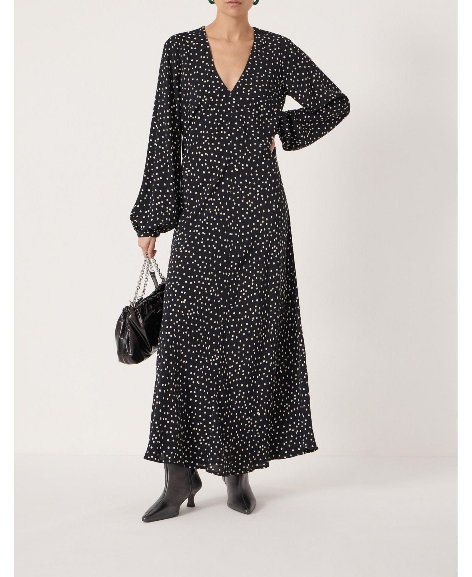 Women's V-Neck Long Sleeve Crepe Dress