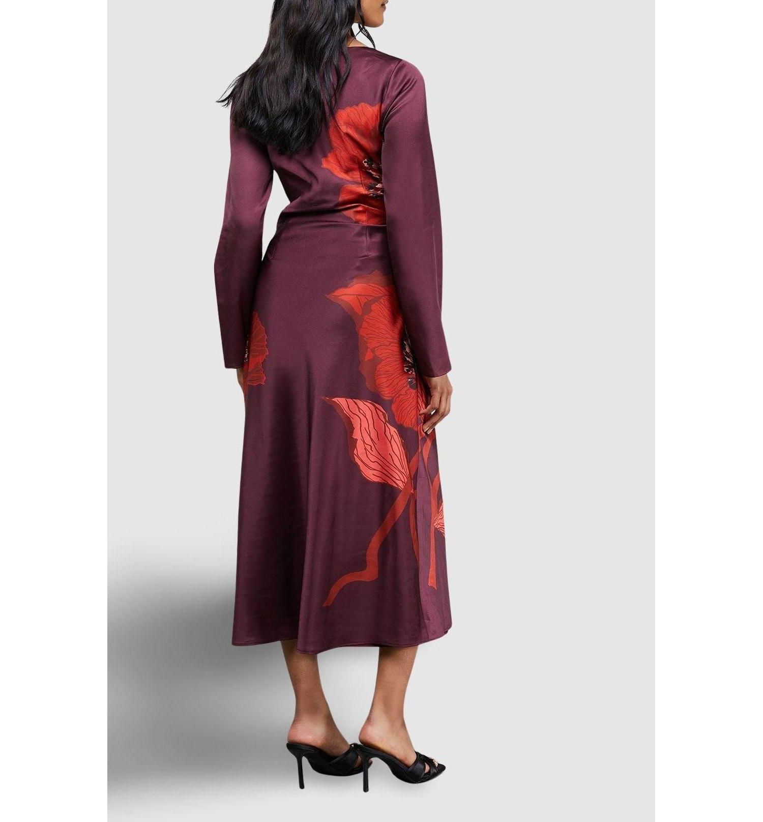 Women's Floral Placement Print Satin Midi Dress