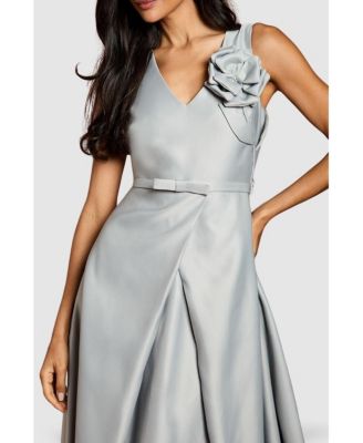 Women's Structured Satin 3D Corsage Midi Dress