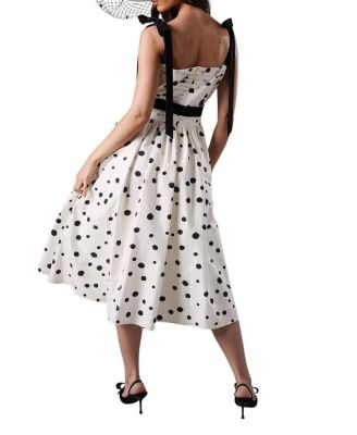 Women's Lisa Tan Mono Spot Bow Detail Midi Dress