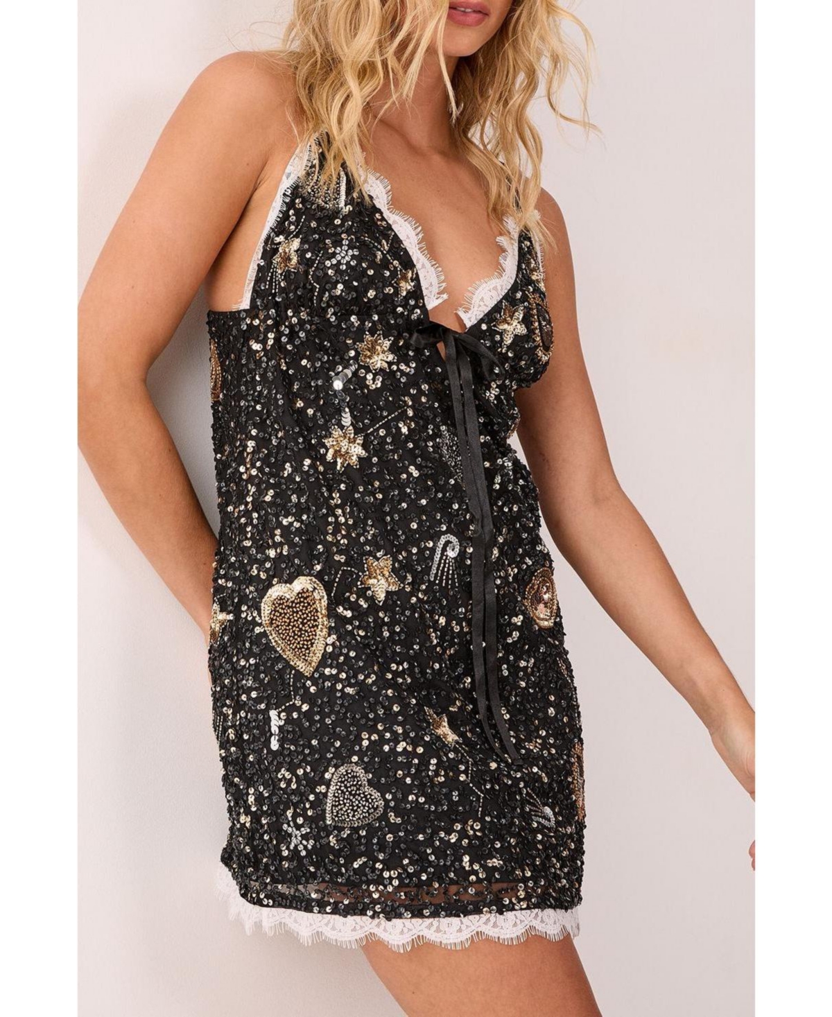 Nasty Gal Women's Tattoo Heart Lace Trim Mini Dress