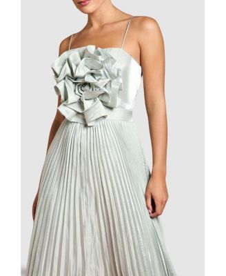 Women's Metallic Pleated Corsage Maxi Dress