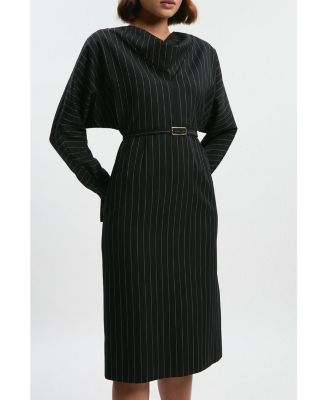 Women's Pinstripe Cowl Neck Midi Dress