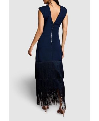 Women's Bandage Knit Fringed Hem Midi Dress