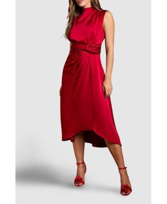 Women's Satin Twist Waist Midi Dress