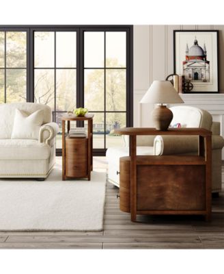 Solid Wood End Table with 2 Drawers & Open Shelf, No Assembly Required Side Table, Vintage Brown Slim Bedside Table Nightstand