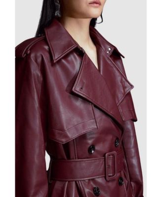 Women's Tailored Faux Leather Belted Trench Coat
