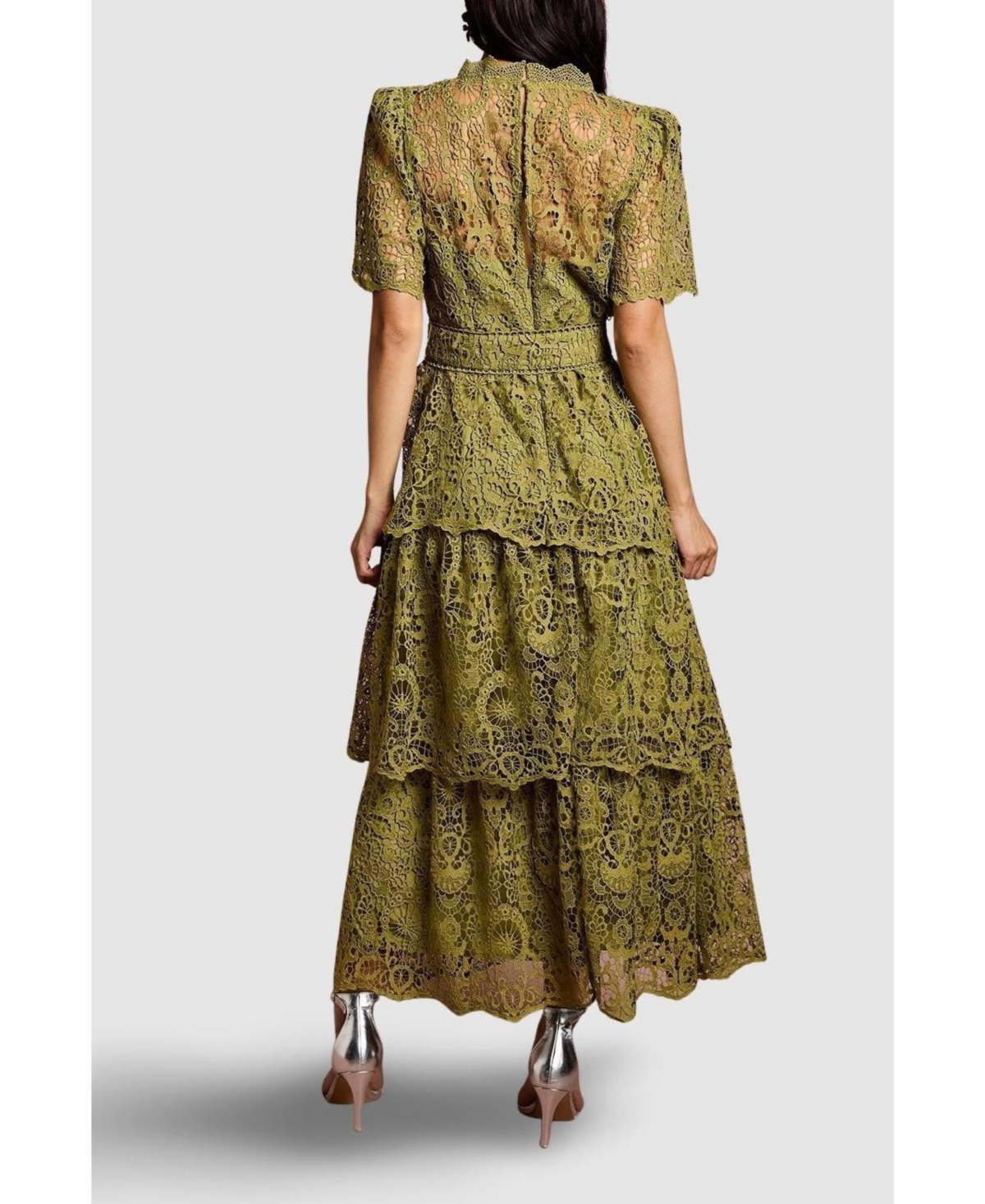 Coast Women's Short Sleeve Tiered Lace Midi Dress