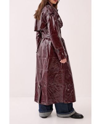Women's High Shine Faux Leather Trench Coat