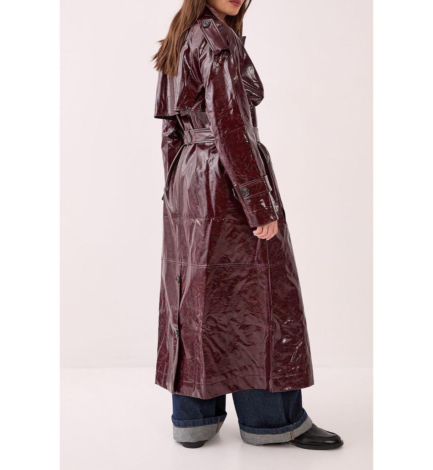 Женское пальто Nasty Gal High Shine Faux Leather Trench, цвет: Бордовый — фото 7