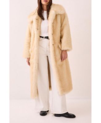 Women's Belted Tipped Faux Fur Coat