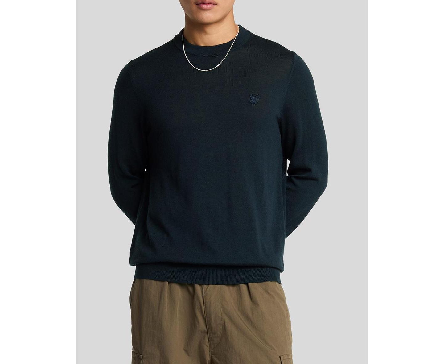 Мужской свитер Lyle & Scott Tonal Eagle Merino Crew Neck, цвет: Тёмный тёмно-синий — фото 6
