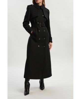 Women's Wool Mix Belted Trench Maxi Coat.
