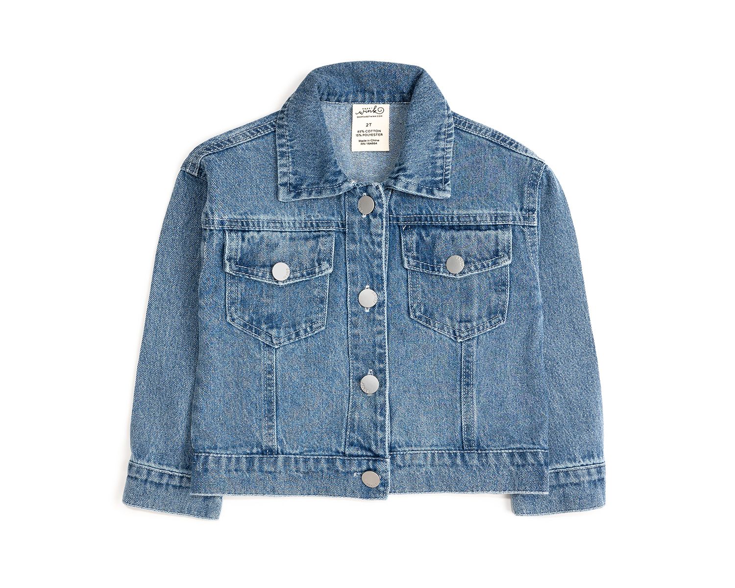 Big Girls Pearl and Gemstone Floral Bow Patch Denim Jacket