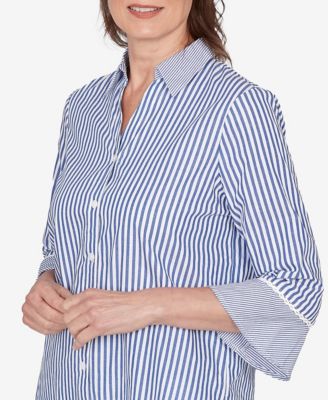 Women's  Mykonos Mixed Stripe Button Front Lace Trim Top