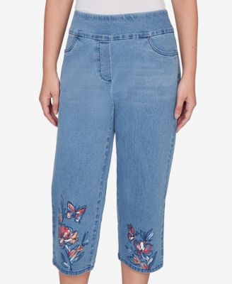 Women's  Austin Floral Butterfly Printed Denim Capri Jeans 