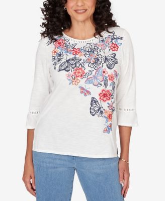 Women's  Austin Embroidered Butterfly Crew Neck Knit Top
