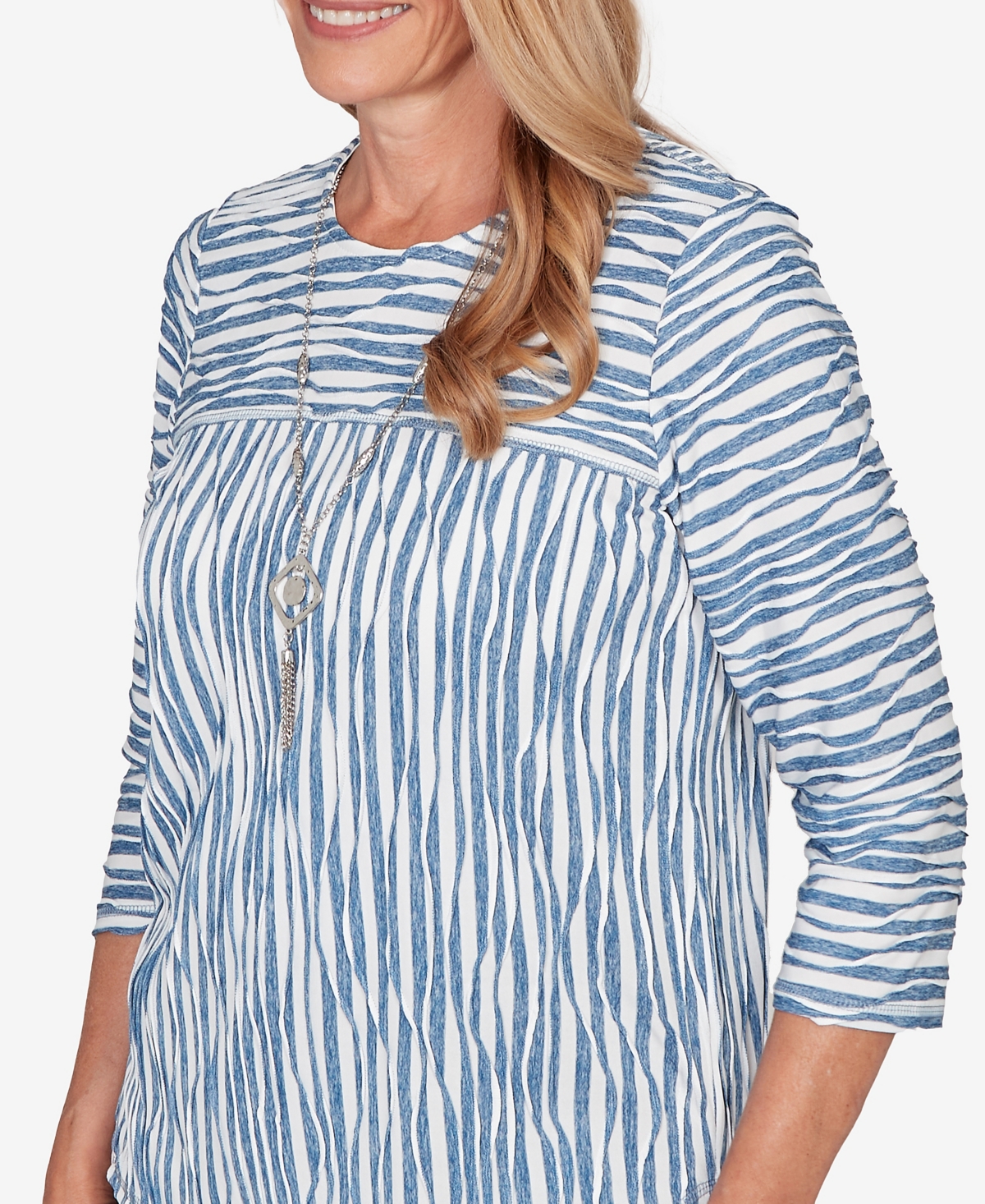 Alfred Dunner Women's Austin Novelty Spliced Textured Top with Necklace