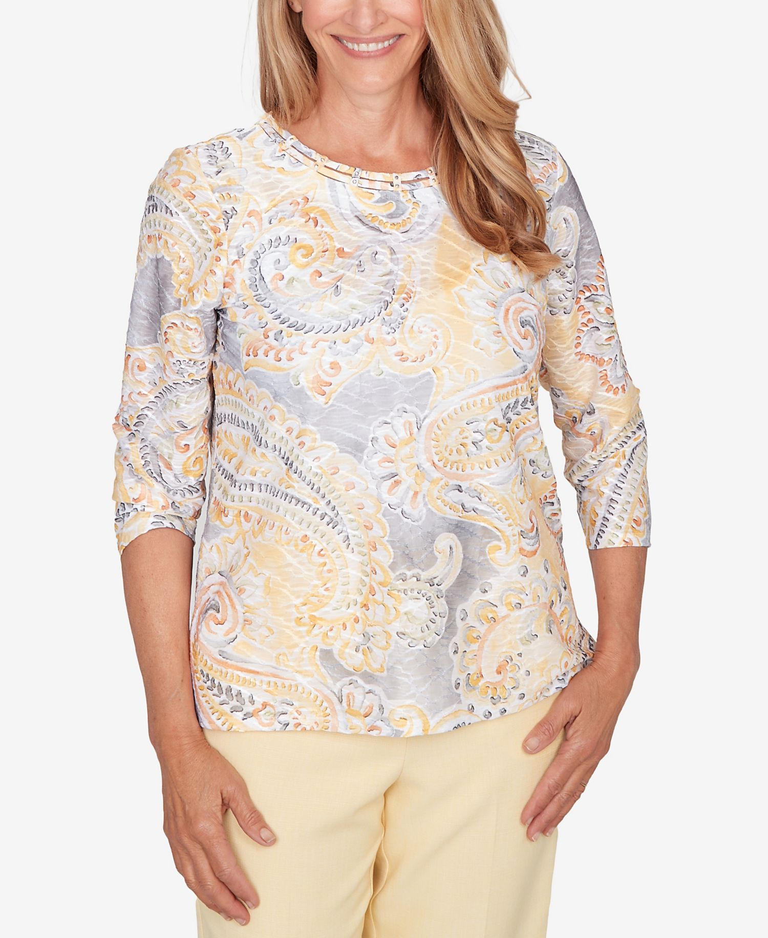 Women's Al Fresco Paisley Printed Patch Knit Top