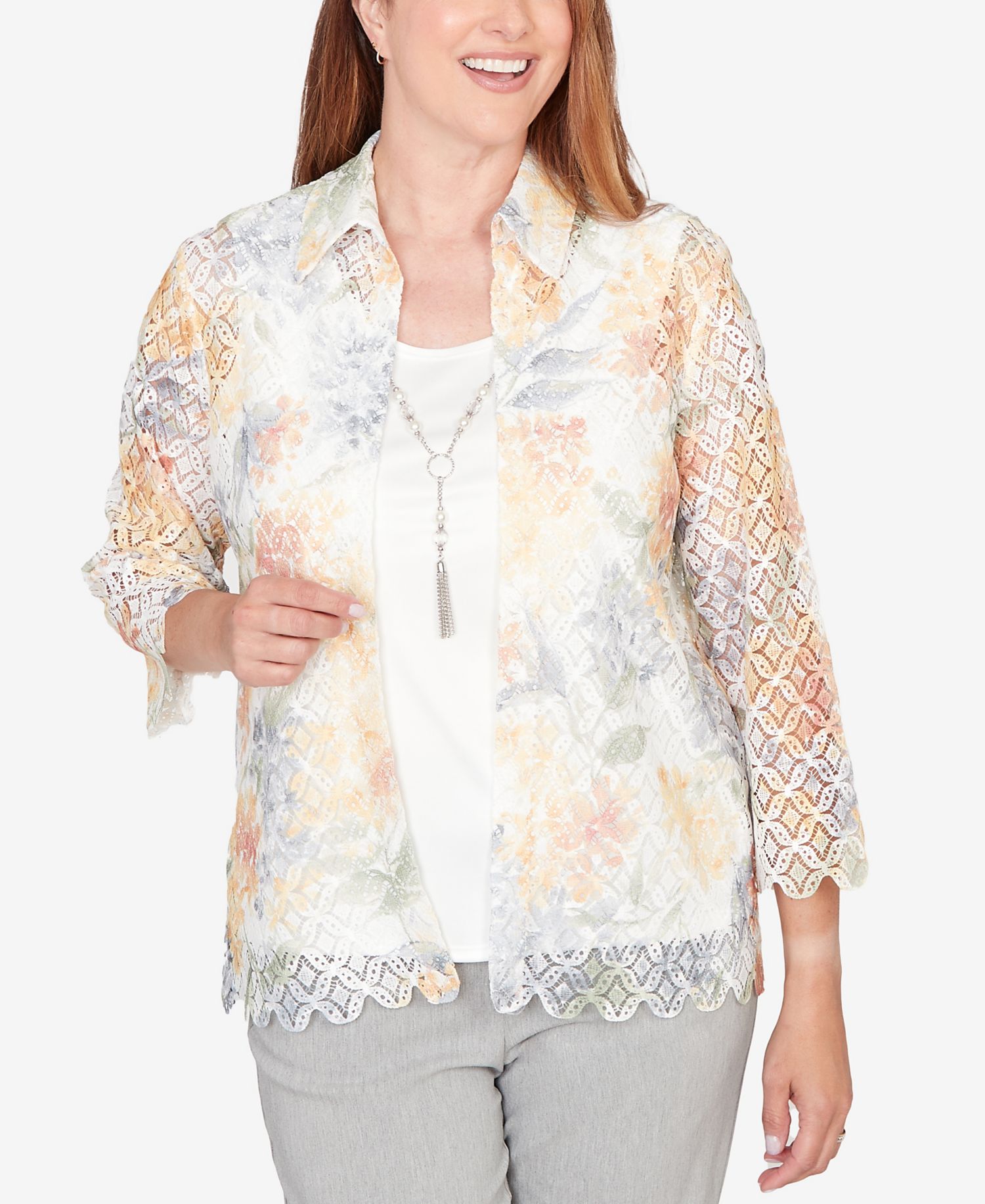 Women's Al Fresco Lace Floral Two-In-One Top with Necklace