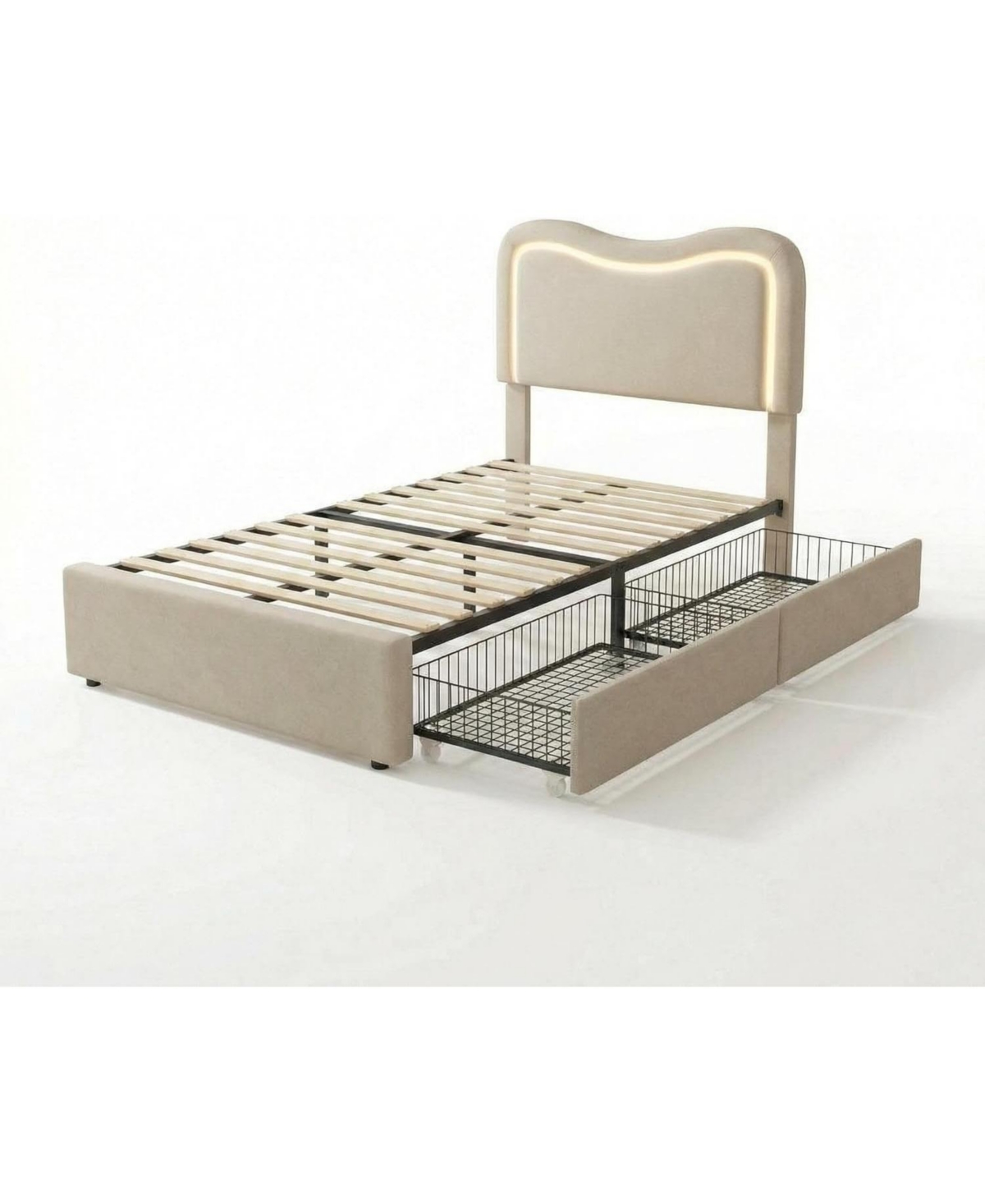gaomon Boucle Bed Frame with 2 Storage Drawers, Upholstered Platform Led Headboard