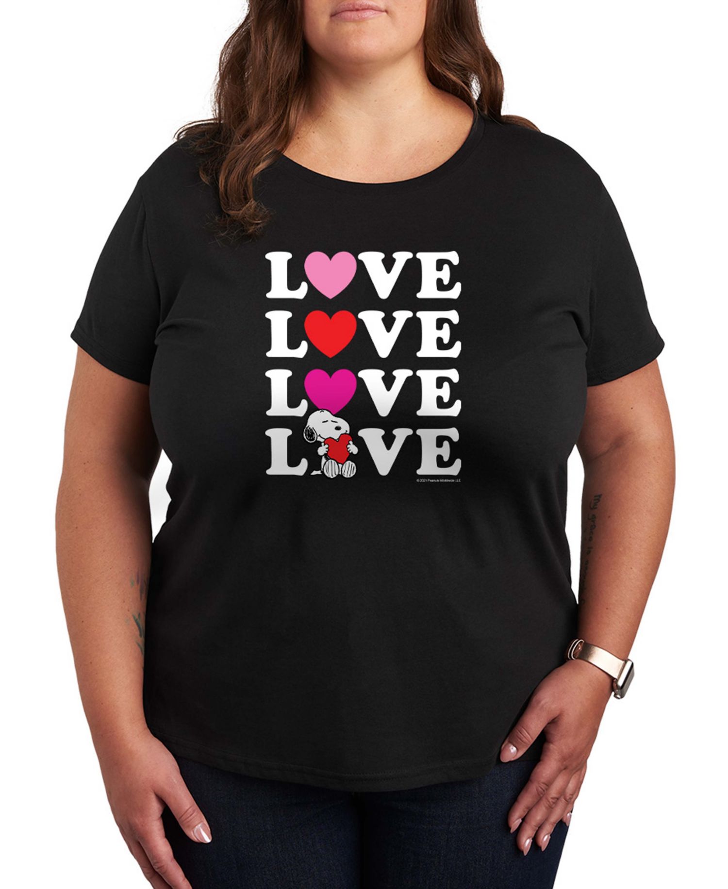 Women's Peanuts Snoopy Valentine Love Stacked Short-Sleeve Graphic T-Shirt