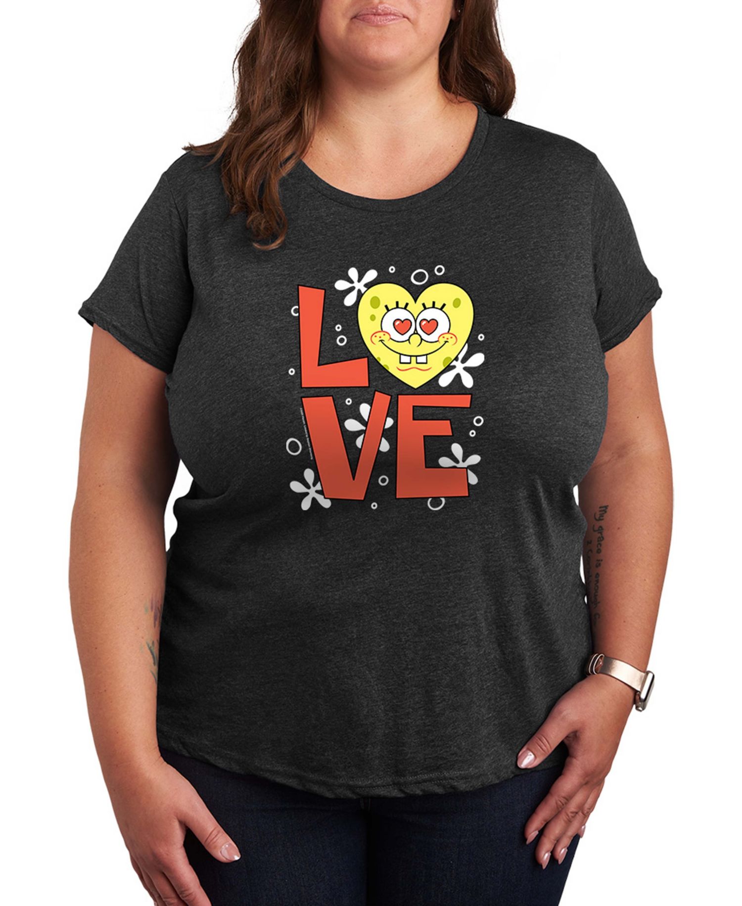 Women's Spongebob Squarepants Love Heart Short-Sleeve Graphic T-Shirt